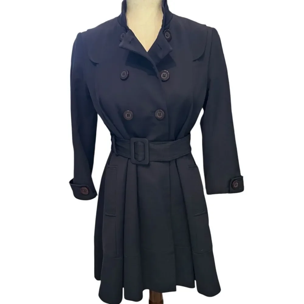 Reiss dark blue double breasted coat-three-quarter length sleeves fully lined XS